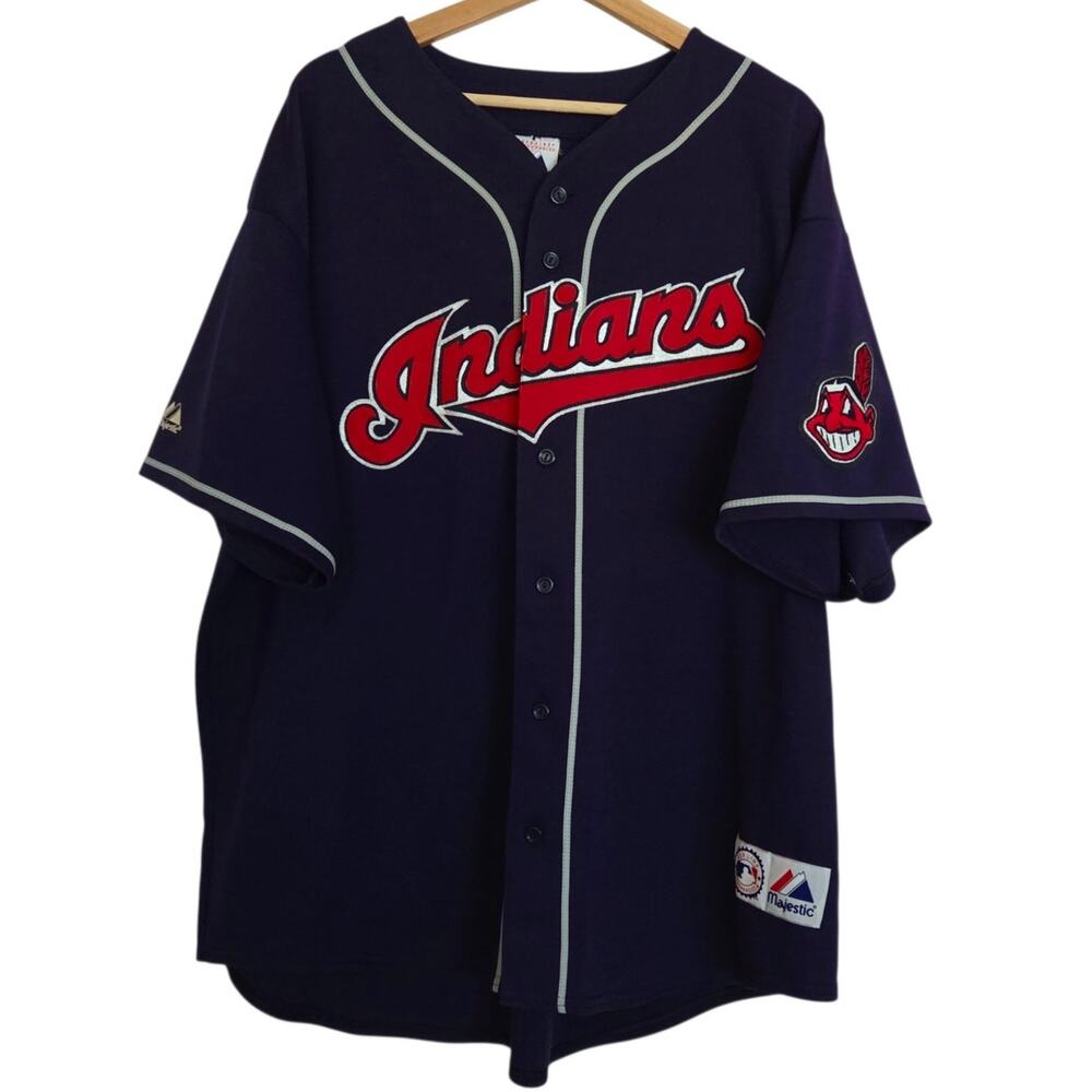Vintage Cleveland Indians MLB Button Up Baseball Jersey Majestic Genuine 2X USA